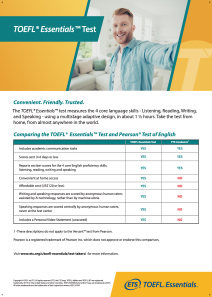 Comparing the TOEFL Essentials Test and the Pearson Test of English